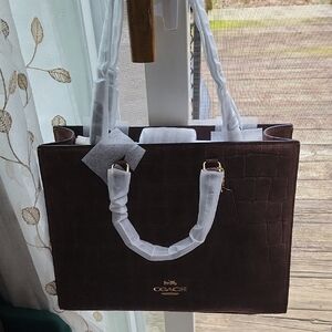 Coach Dark Brown Textured Tote